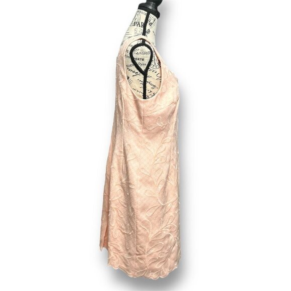 Antonio Melani Peach Embroidered Sheath Mini Dress Sleeveless Feminine Glam 12 - Picture 3 of 9
